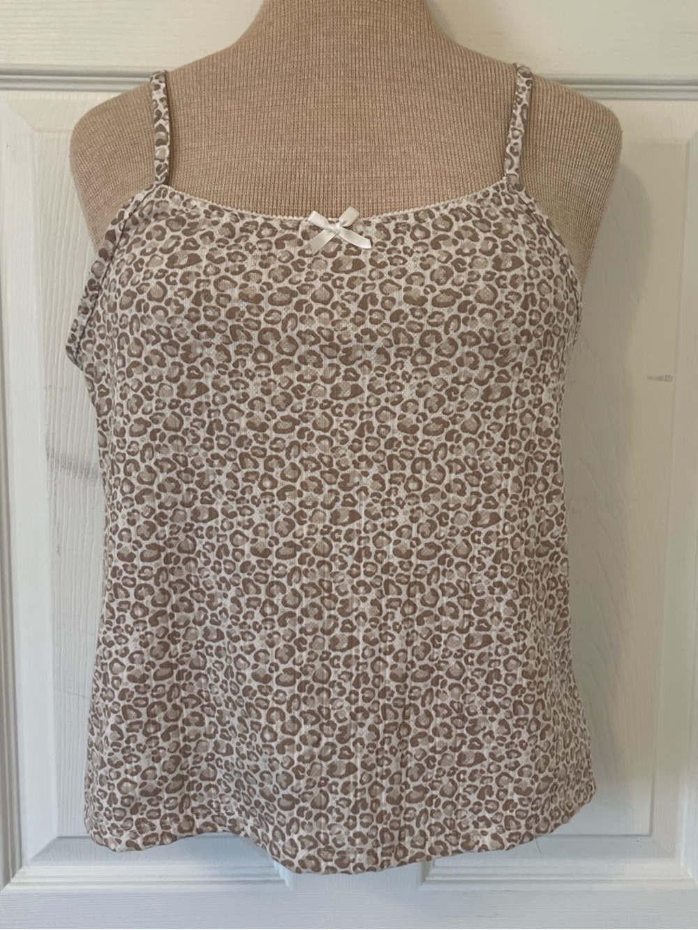 Leopard-Print Spaghetti Strap Cami in Beige